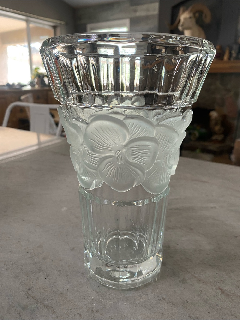 RARE 1970’s Josef Kranz Bleikristall Pansies Trumpet Vase Pressed Crystal Glass